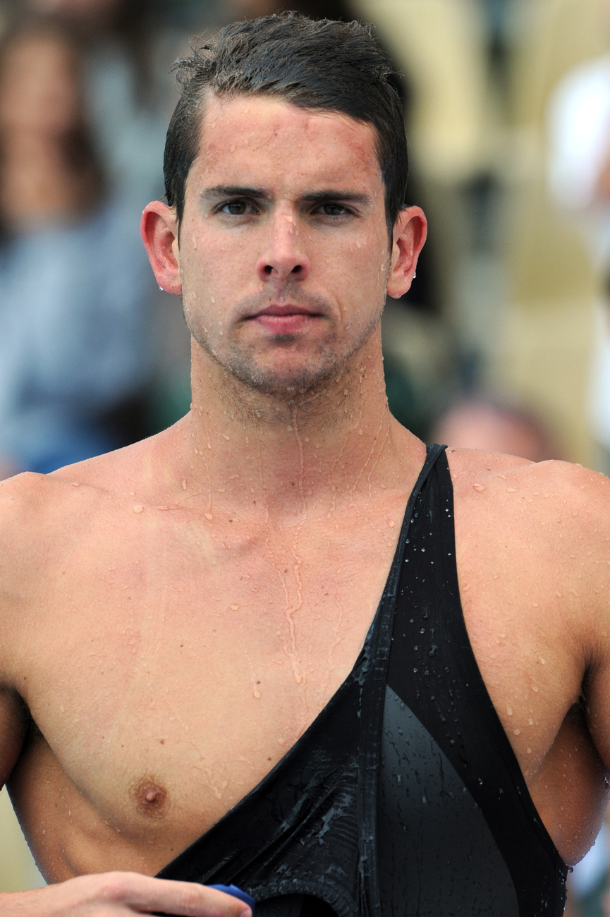 Úszóbajnokok 2008-ban: Sullivan a bal oldalon látható, mellette Ryan Lochte, Michael Phelps és Grant Hackett